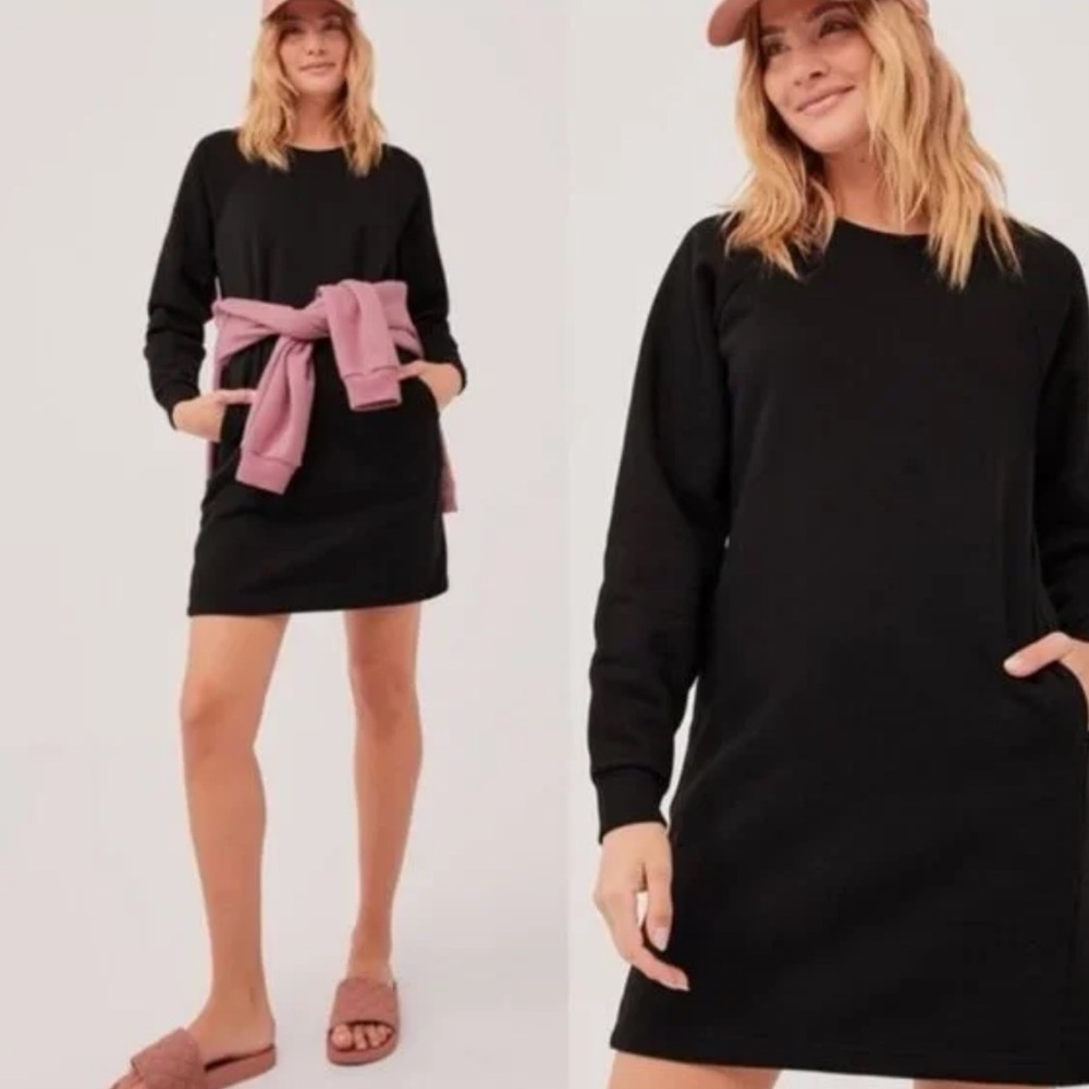 Pact Courtside Black Sweatshirt Dress Lounge Neutral Sustainable Organic Small